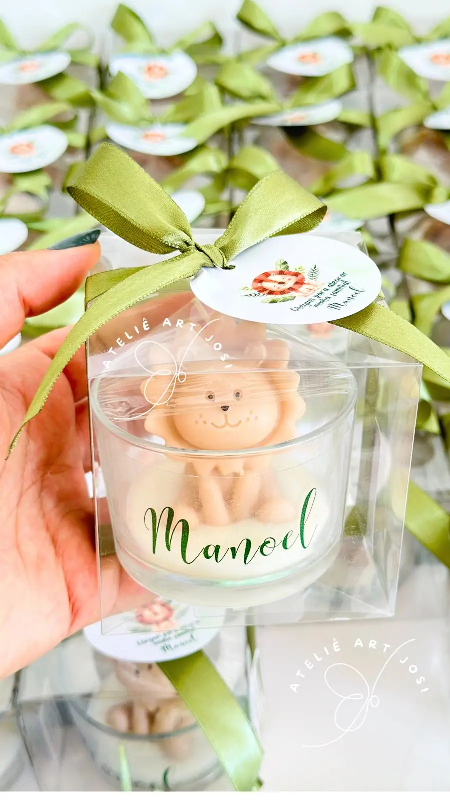 Lembrancinha Leão vela no copo - essência mamãe bebê