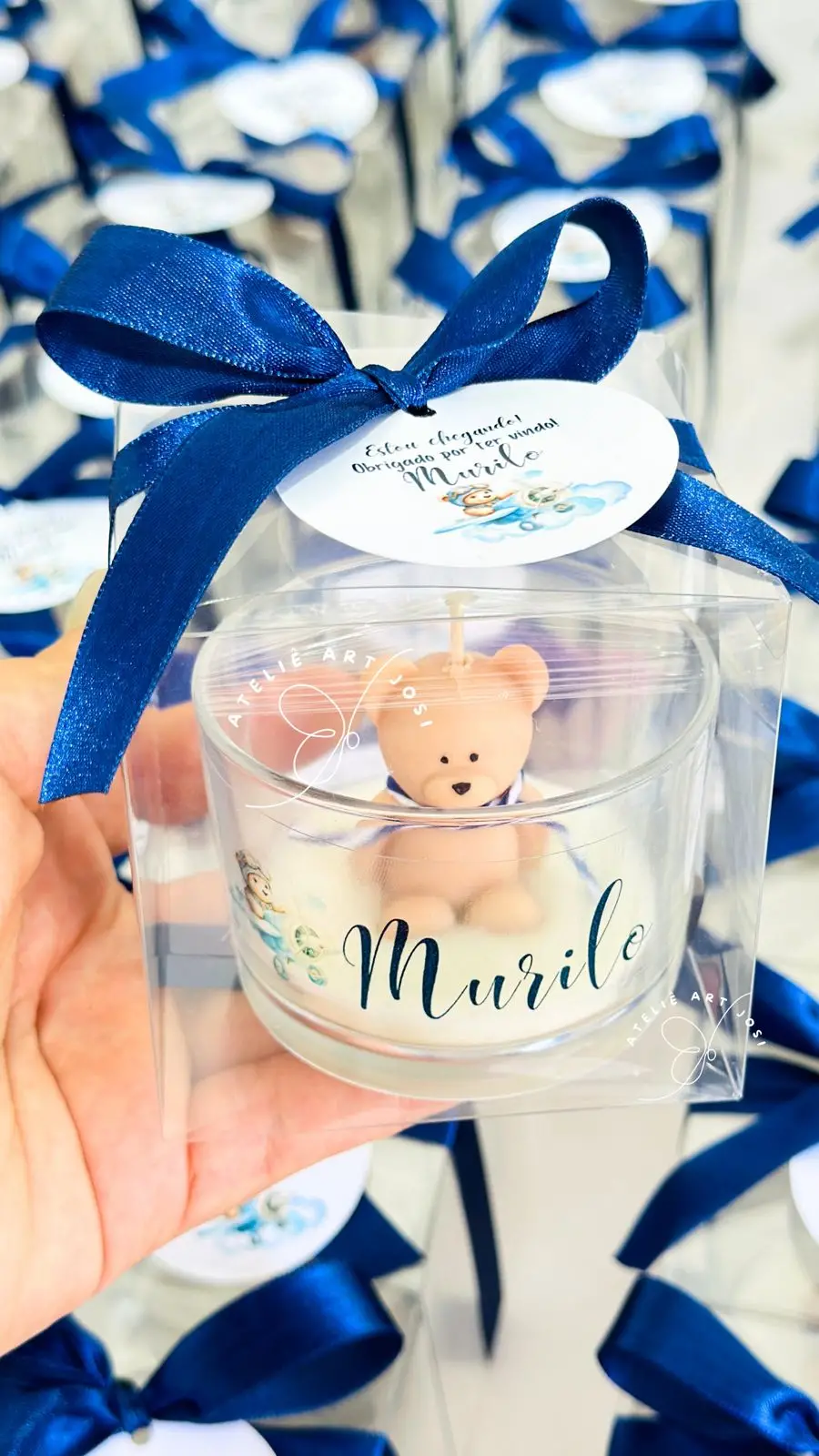 Lembrancinha Ursinho Aviador  vela no copo - essência mamãe bebê