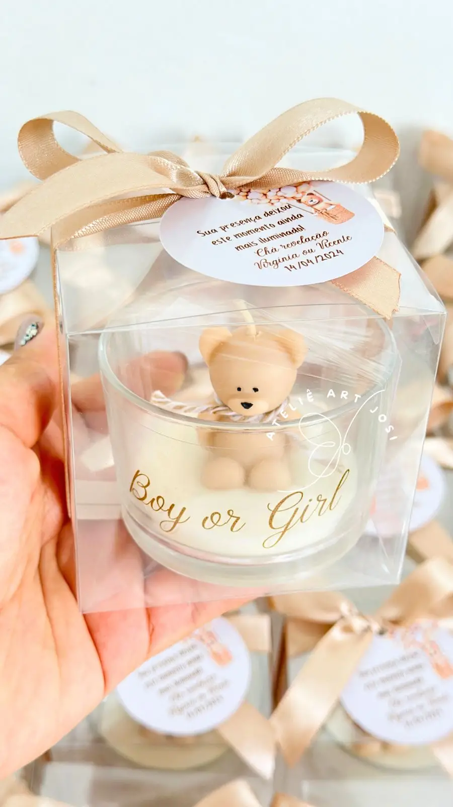 - Lembrancinha Chá Revelação vela no copo - essência mamãe bebê