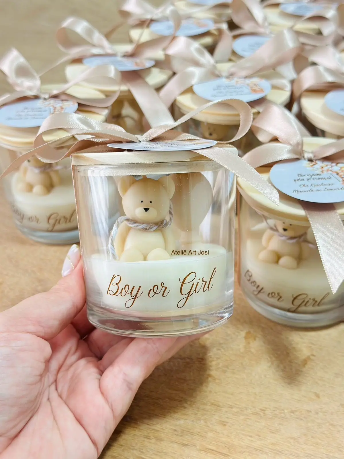 Chá Revelação Lembrancinha com Balão no copo de vidro com tampa - Essência mamãe bebê